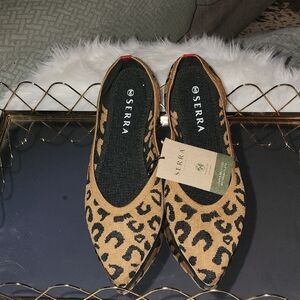 Serra Brown and Black Flats with Animal Print Design